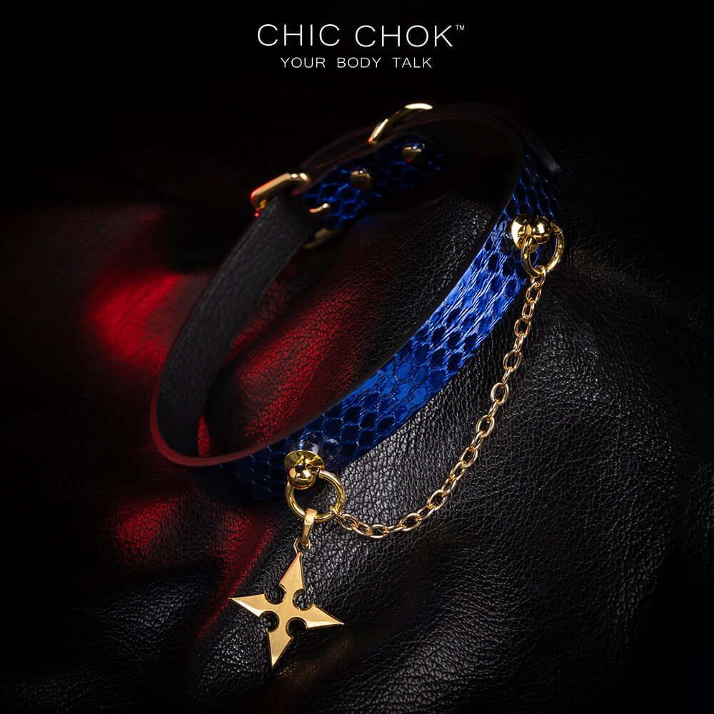 CHICCHOK [Star] - Sapphire Blue Python Hide Fashion Adjustable Choker - CHICCHOK