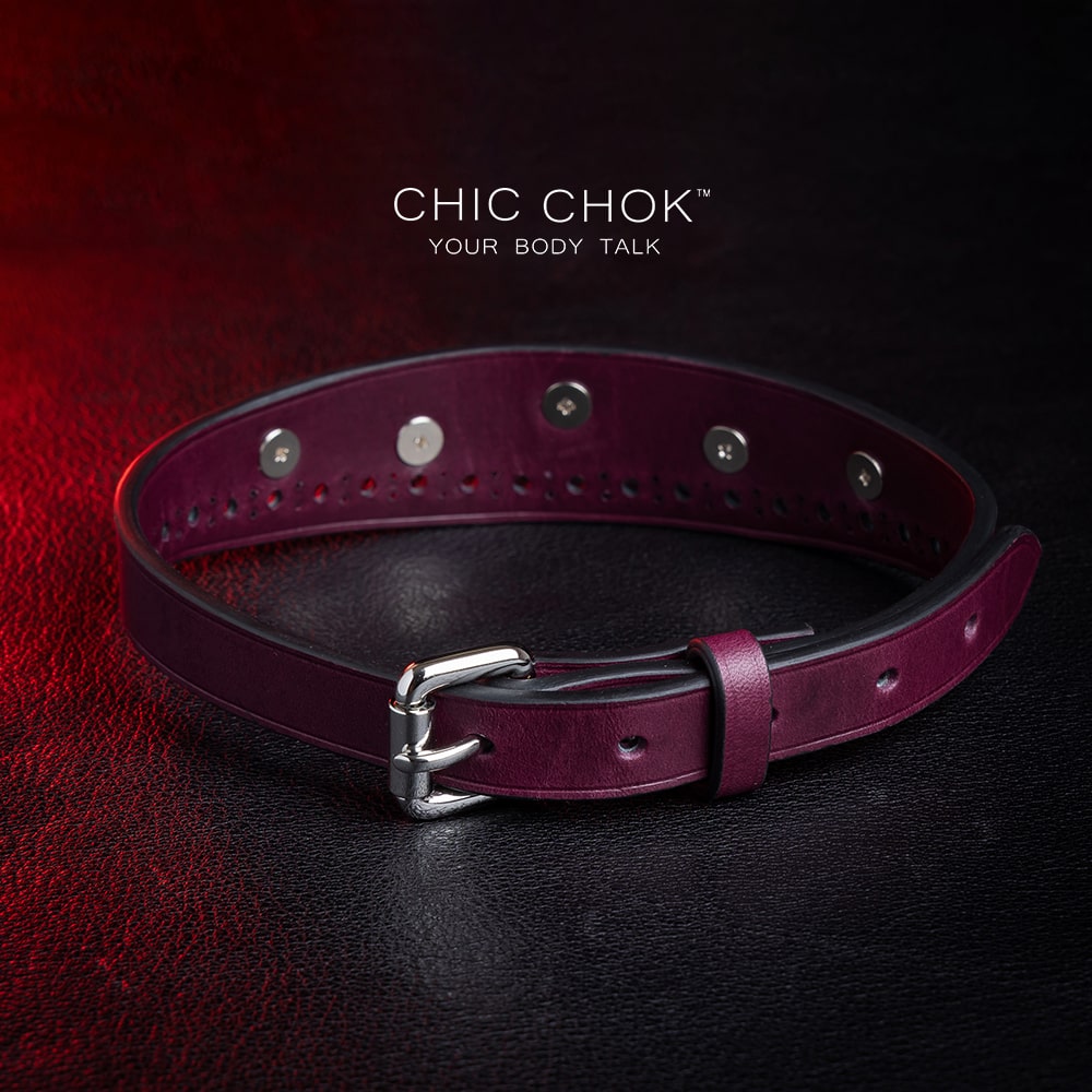 chicchok "Stay with Me" Collar Burgundy leather spiked choker with polished silver spikes,   gothic fashion