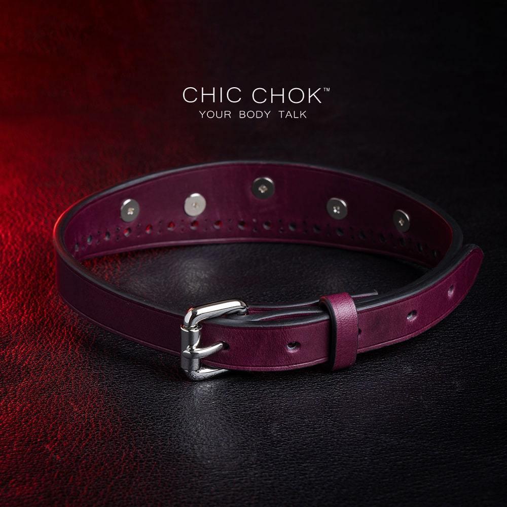 chicchok "Stay with Me" Collar Burgundy leather spiked choker with polished silver spikes,   gothic fashion