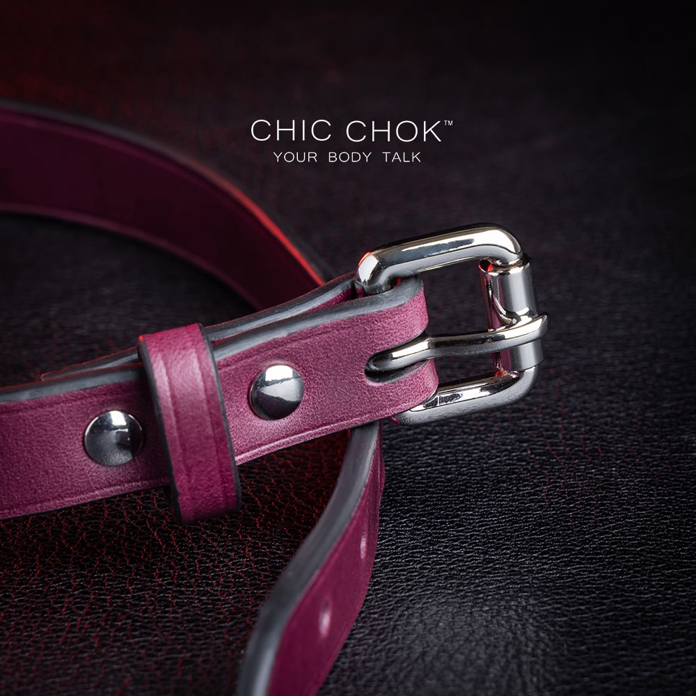 chicchok "Stay with Me" Collar Burgundy leather spiked choker with polished silver spikes,   gothic fashion