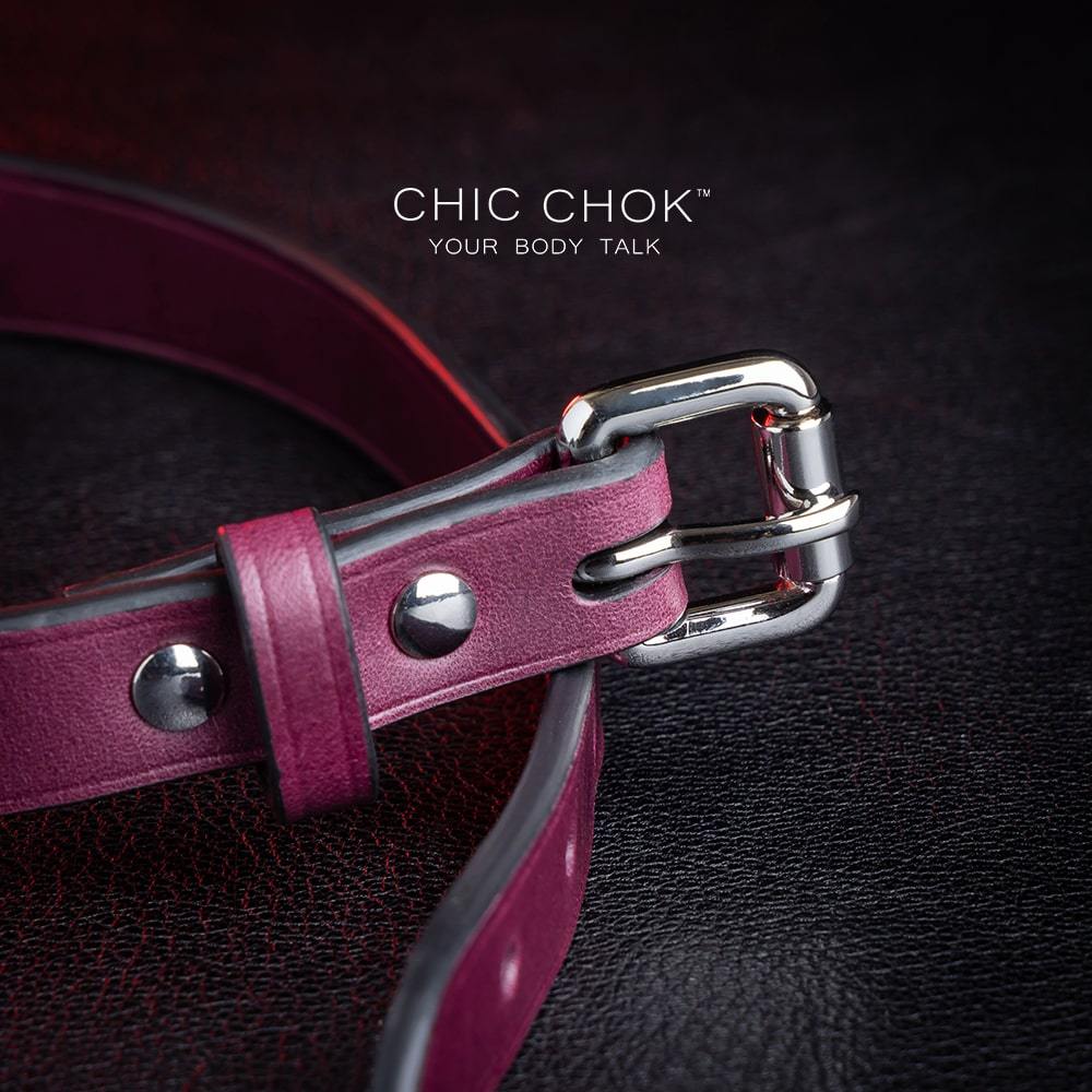 chicchok "Stay with Me" Collar Burgundy leather spiked choker with polished silver spikes,   gothic fashion