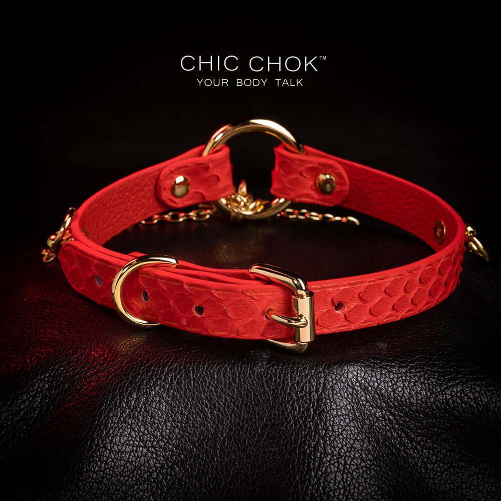 CHICCHOK [Temptation] - Hot Red Python Hide Cross and Chains Adjustable Fashion Choker - CHICCHOK