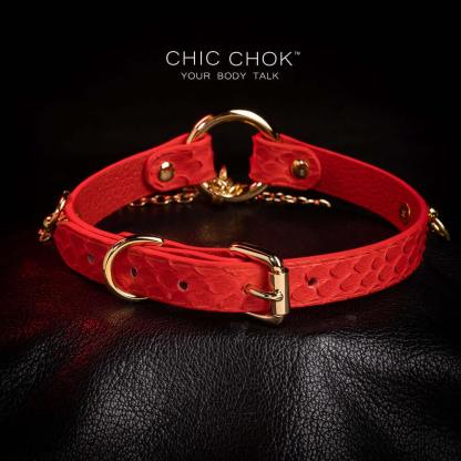 CHICCHOK [Temptation] - Hot Red Python Hide Cross and Chains Adjustable Fashion Choker - CHICCHOK