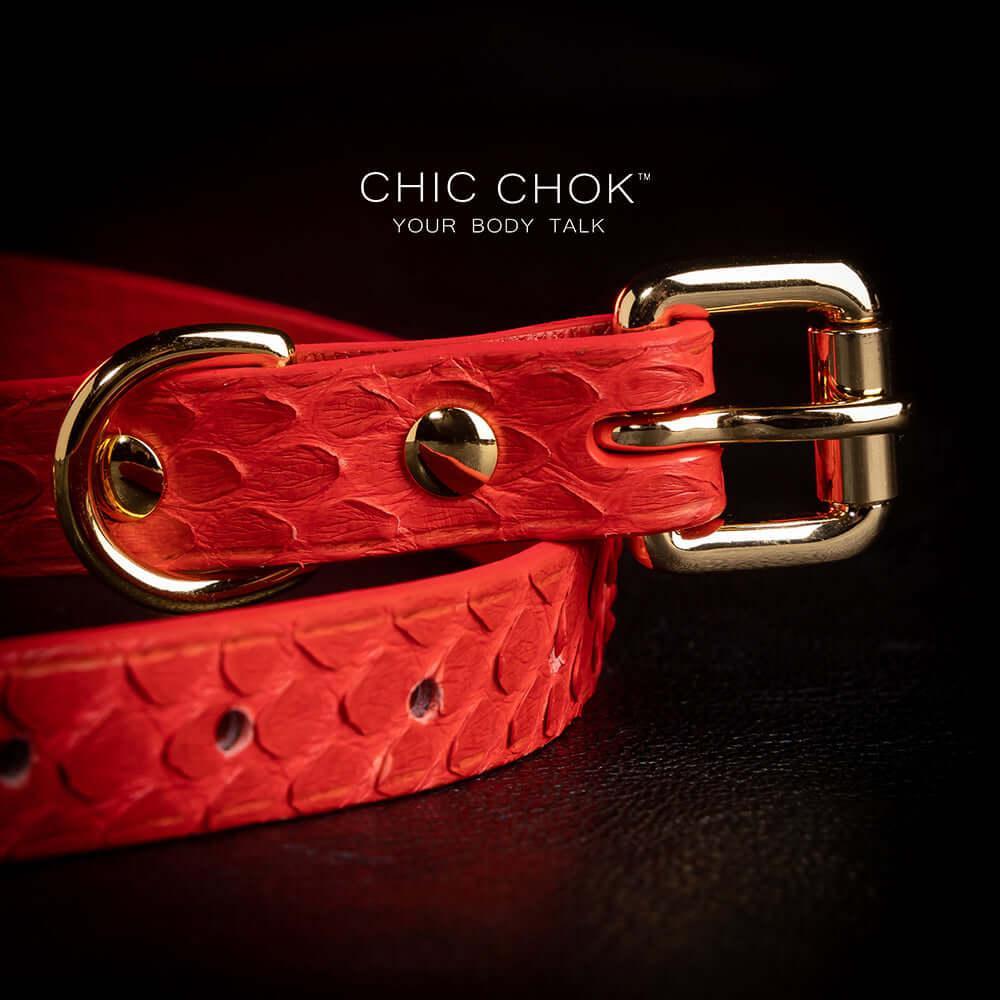 CHICCHOK [Temptation] - Hot Red Python Hide Cross and Chains Adjustable Fashion Choker - CHICCHOK