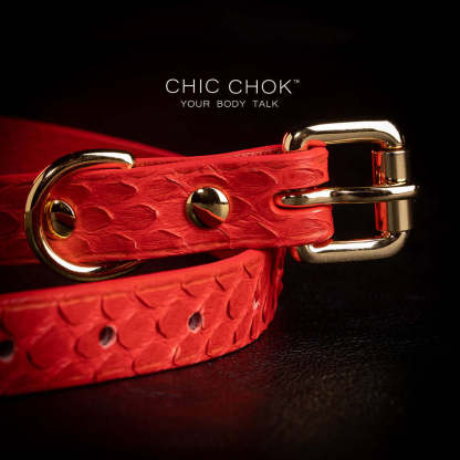 Flaming python leather, cross, handmade original design, choker