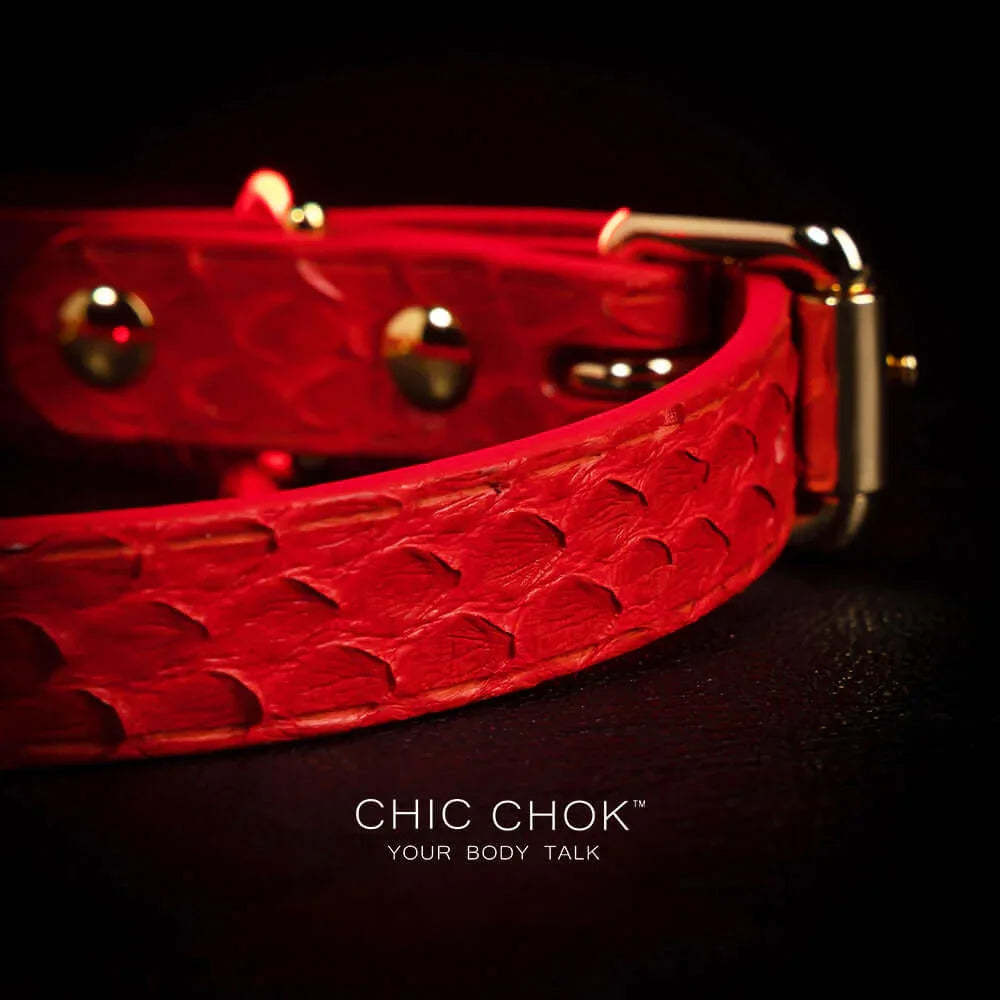 CHICCHOK [Temptation] - Hot Red Python Hide Cross and Chains Adjustable Fashion Choker - CHICCHOK