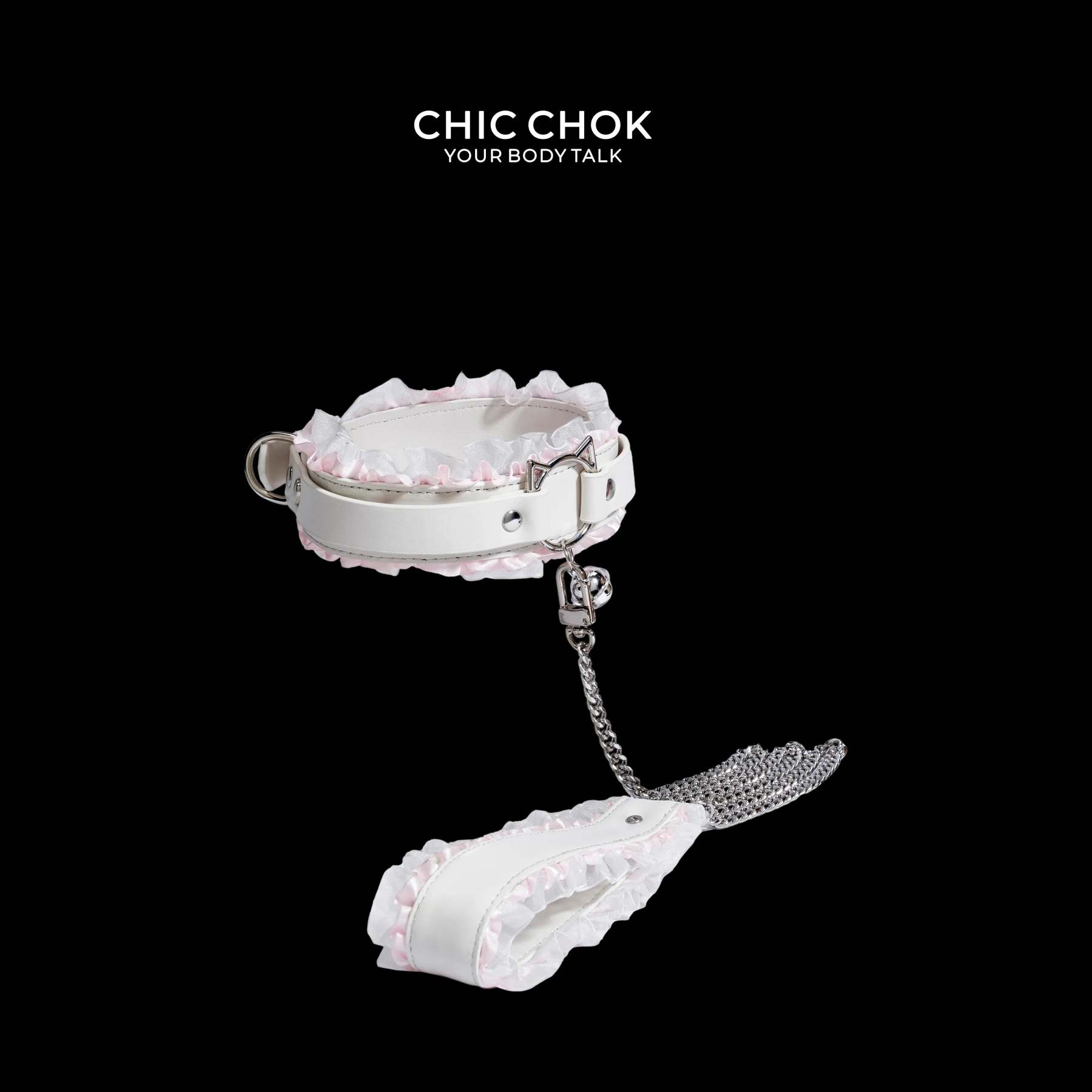 CHICCHOK [Kitty Love] Kitty Themed Cute Lovely Leather Lace with Bell Adjustable Choker - CHICCHOK