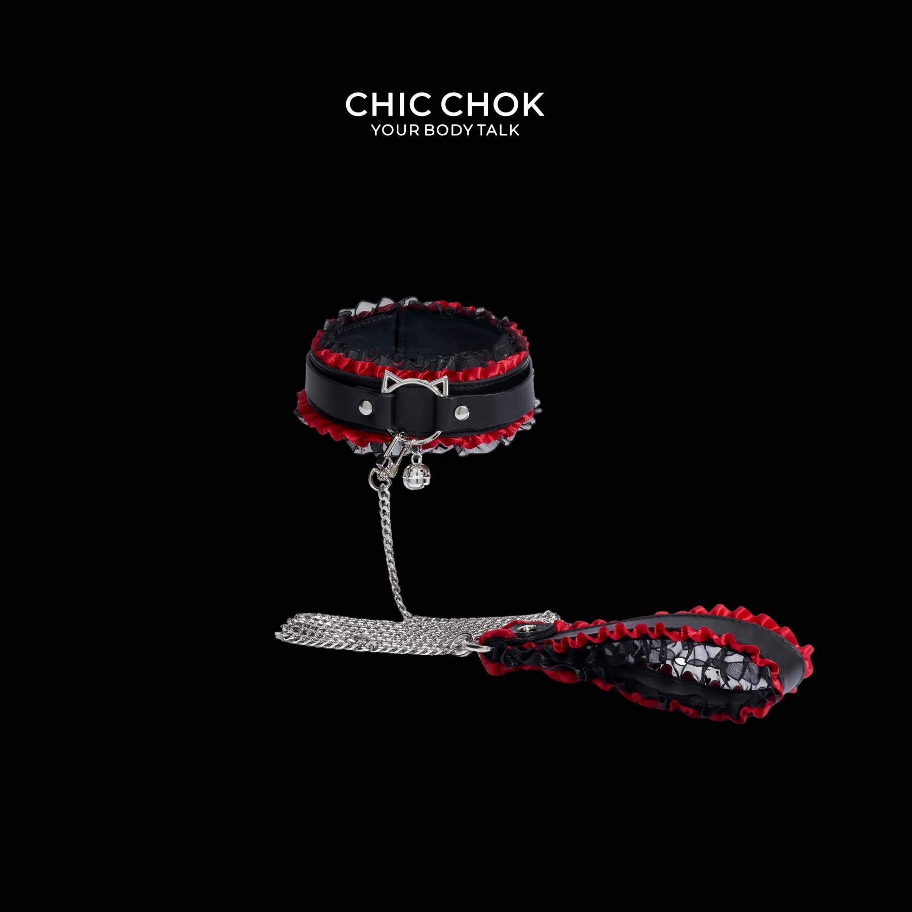 CHICCHOK [Kitty Love] Kitty Themed Cute Lovely Leather Lace with Bell Adjustable Choker - CHICCHOK