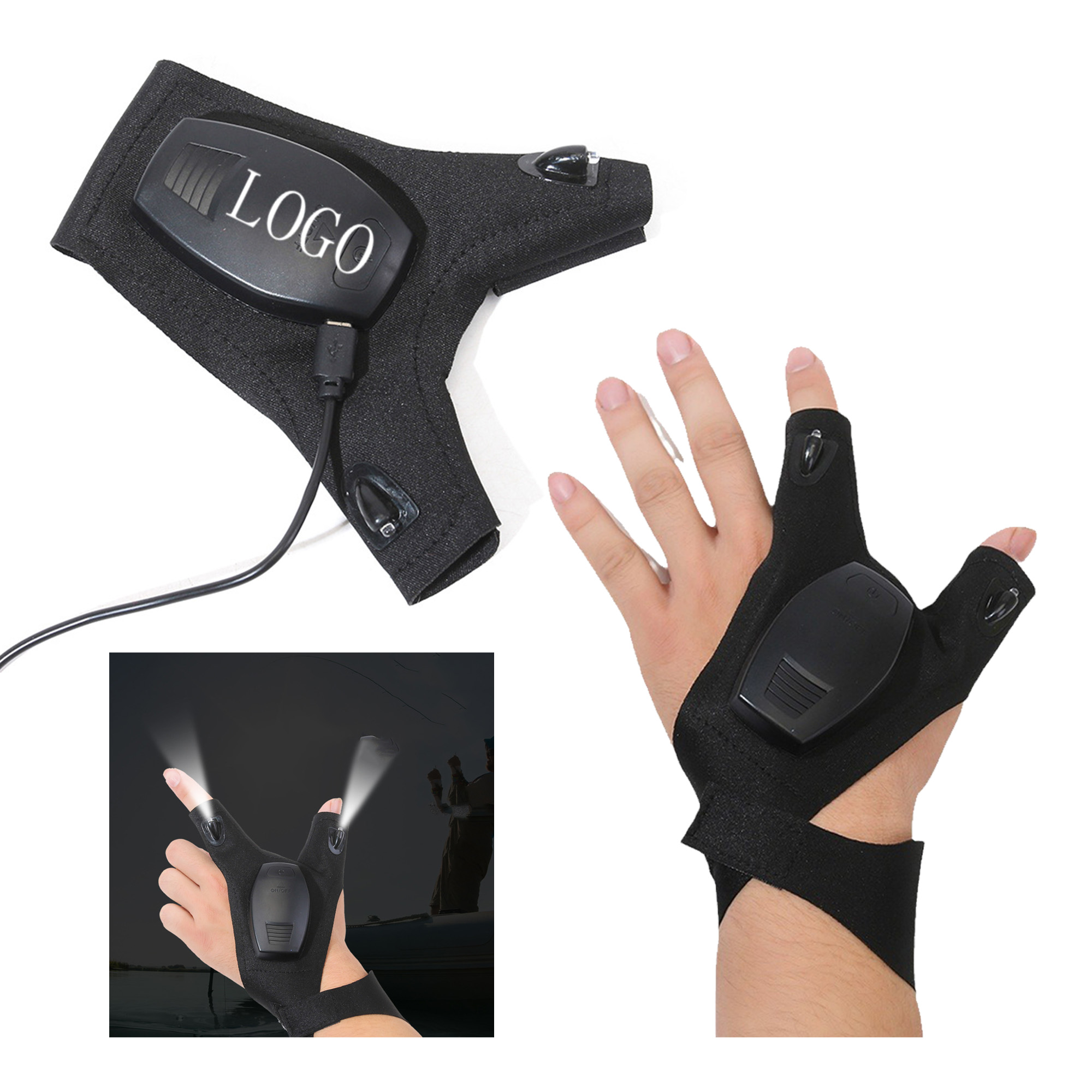 Night fishing lamp gloves 13.4"x4.9"