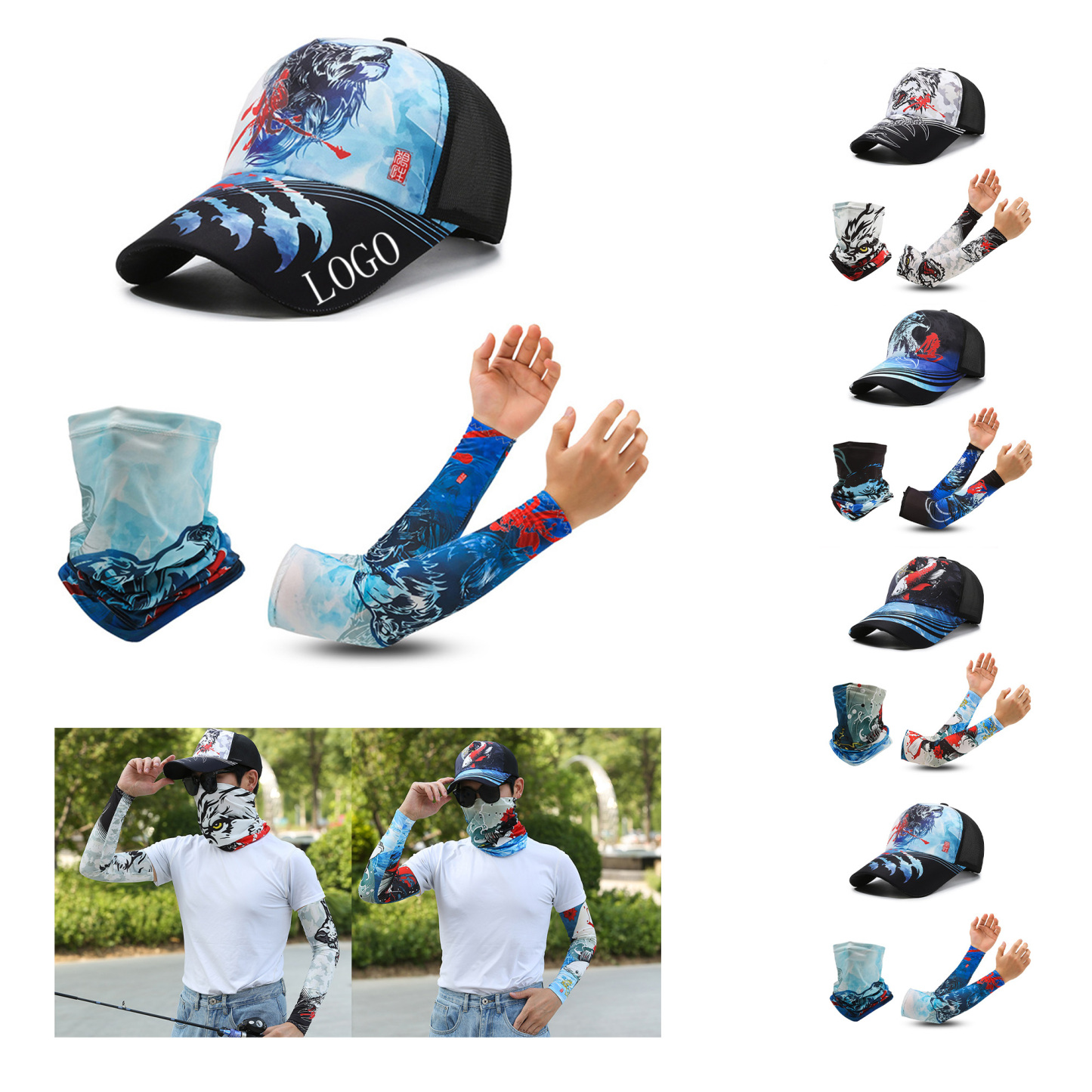 Summer sun protection ice silk arm,neck & head guard