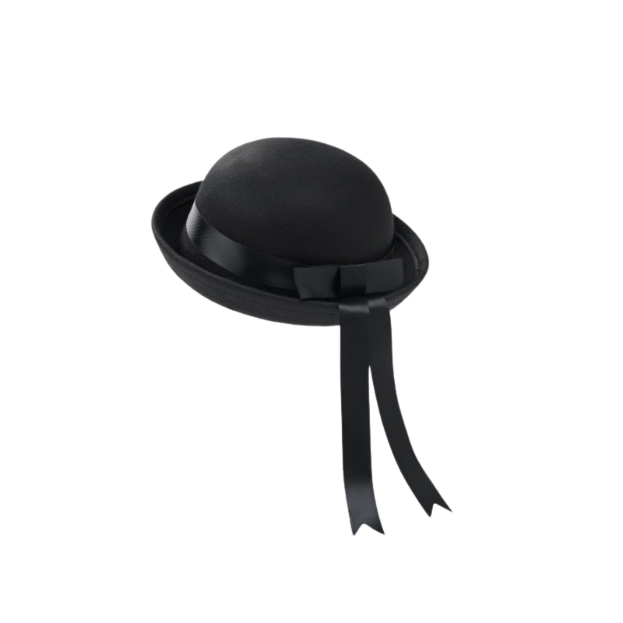 Japanese Style Round Woolen Hat with Ribbon. 22.0"