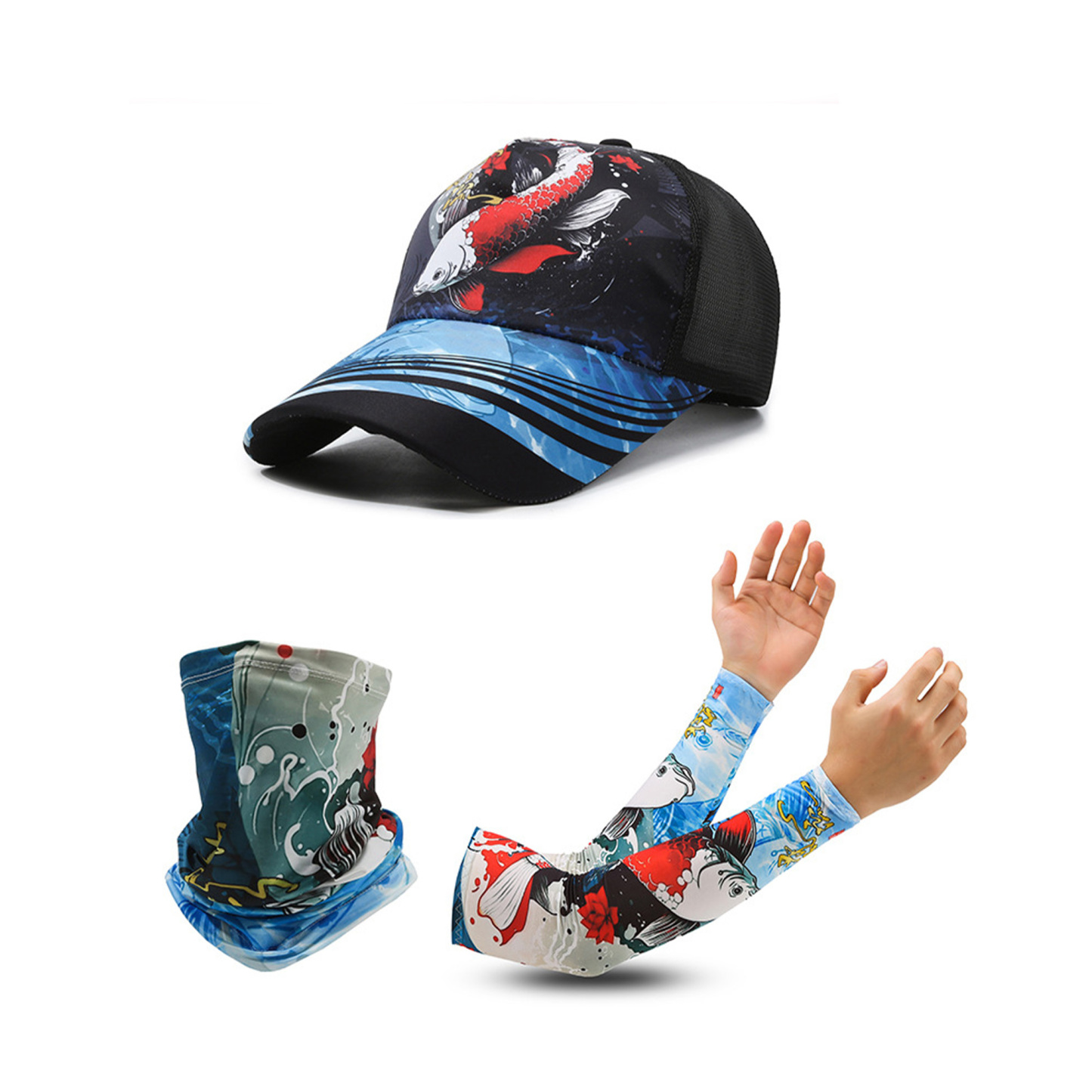 Summer sun protection ice silk arm,neck & head guard