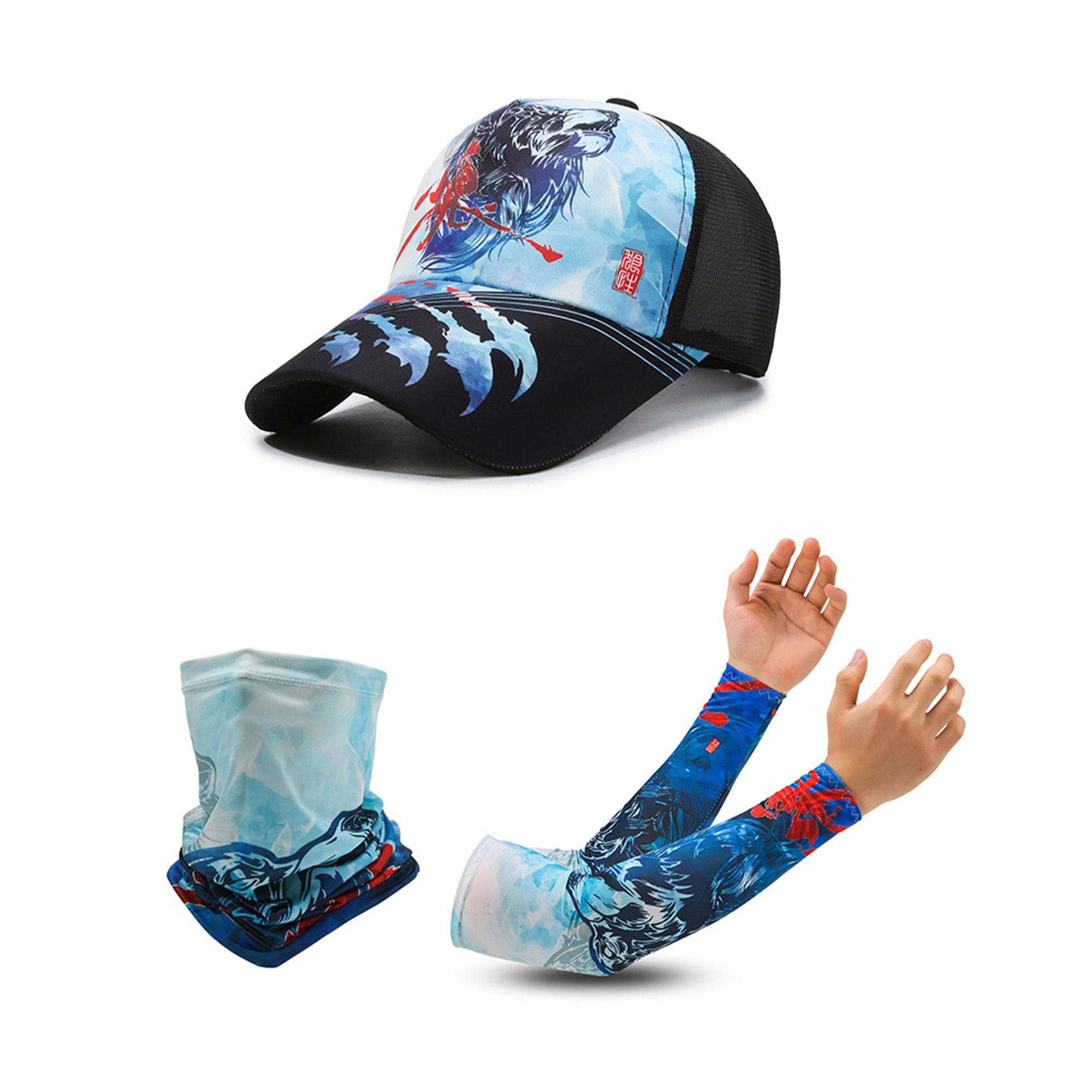 Summer sun protection ice silk arm,neck & head guard