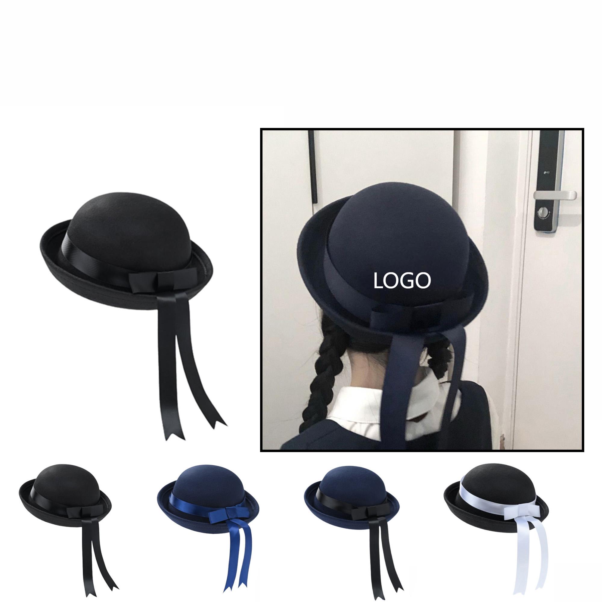 Japanese Style Round Woolen Hat with Ribbon. 22.0"