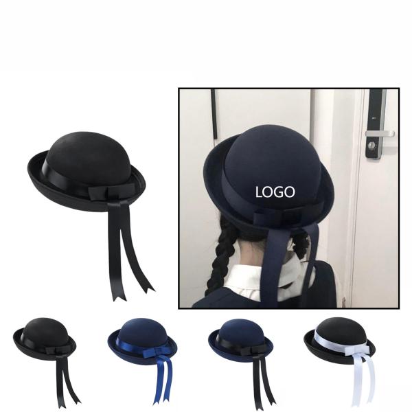 Japanese Style Round Woolen Hat with Ribbon. 22.0"