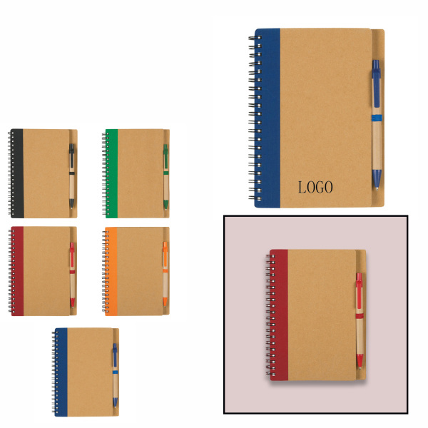 Kraft Paper Coil Notebook with Pen.