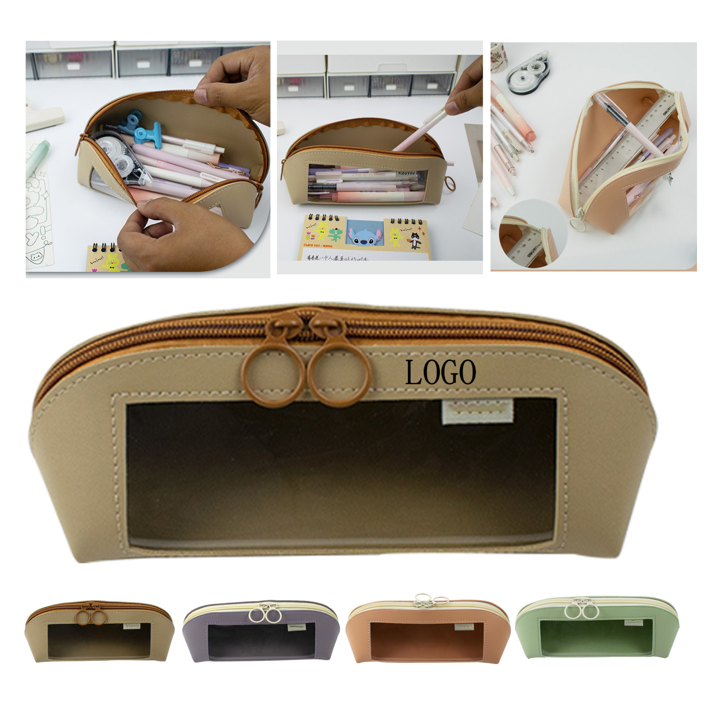 Shell leather pencil case 9.3" x 3.4" x 3.2"