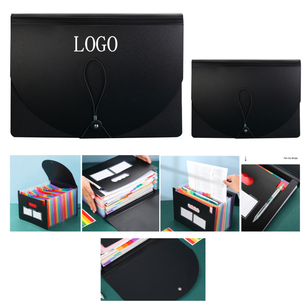 Black three-side sealed accordion bag a4 multi-layer large capacity pp folder wholesale office supplies file (9.4" x 13")