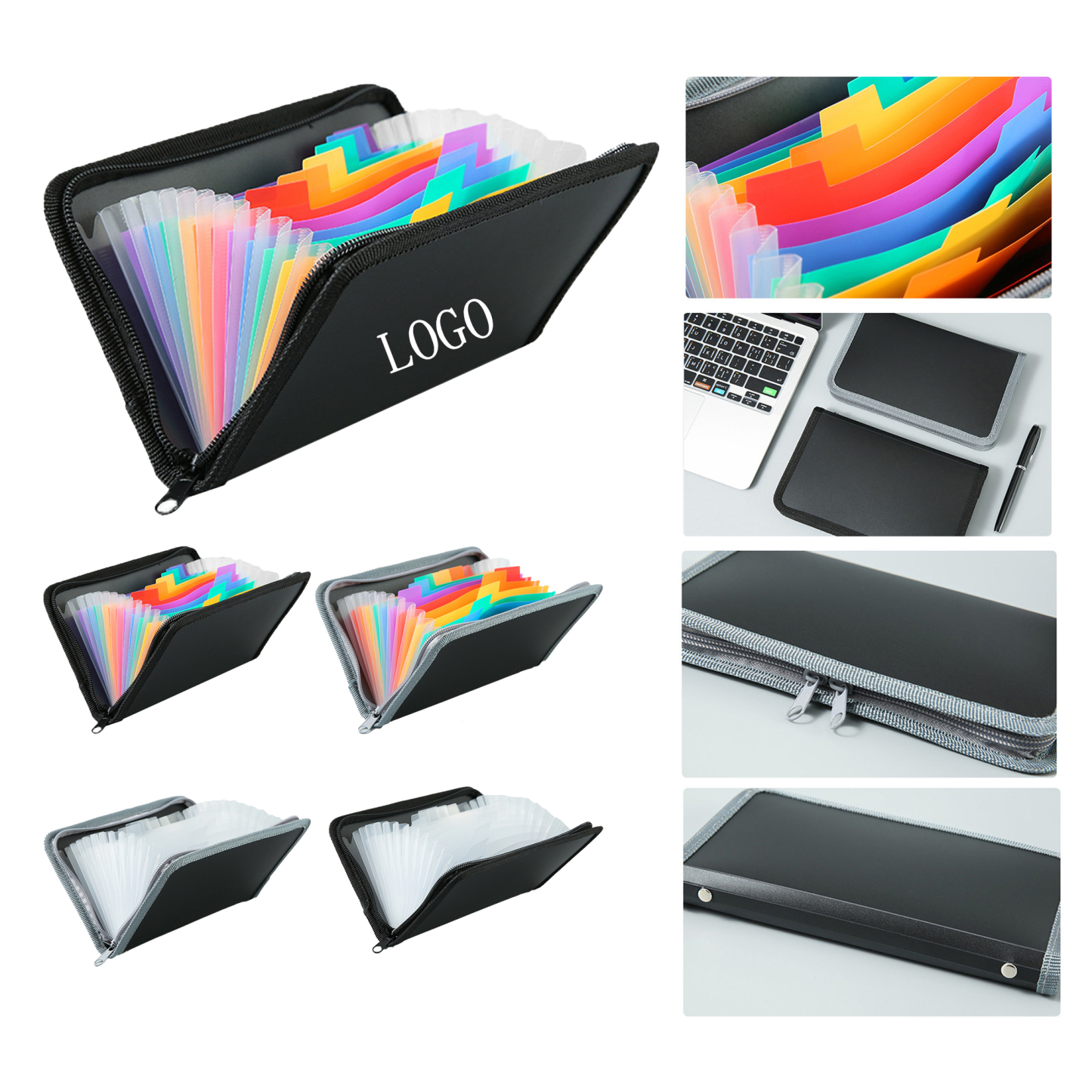 Cross-border zipper bill bag rainbow accordion bag A6 mini 13-grid bill business card storage book pp portable (5.1" x 0.8" x 8.3")