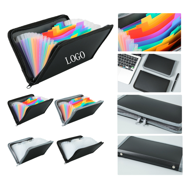 Cross-border zipper bill bag rainbow accordion bag A6 mini 13-grid bill business card storage book pp portable (5.1" x 0.8" x 8.3")