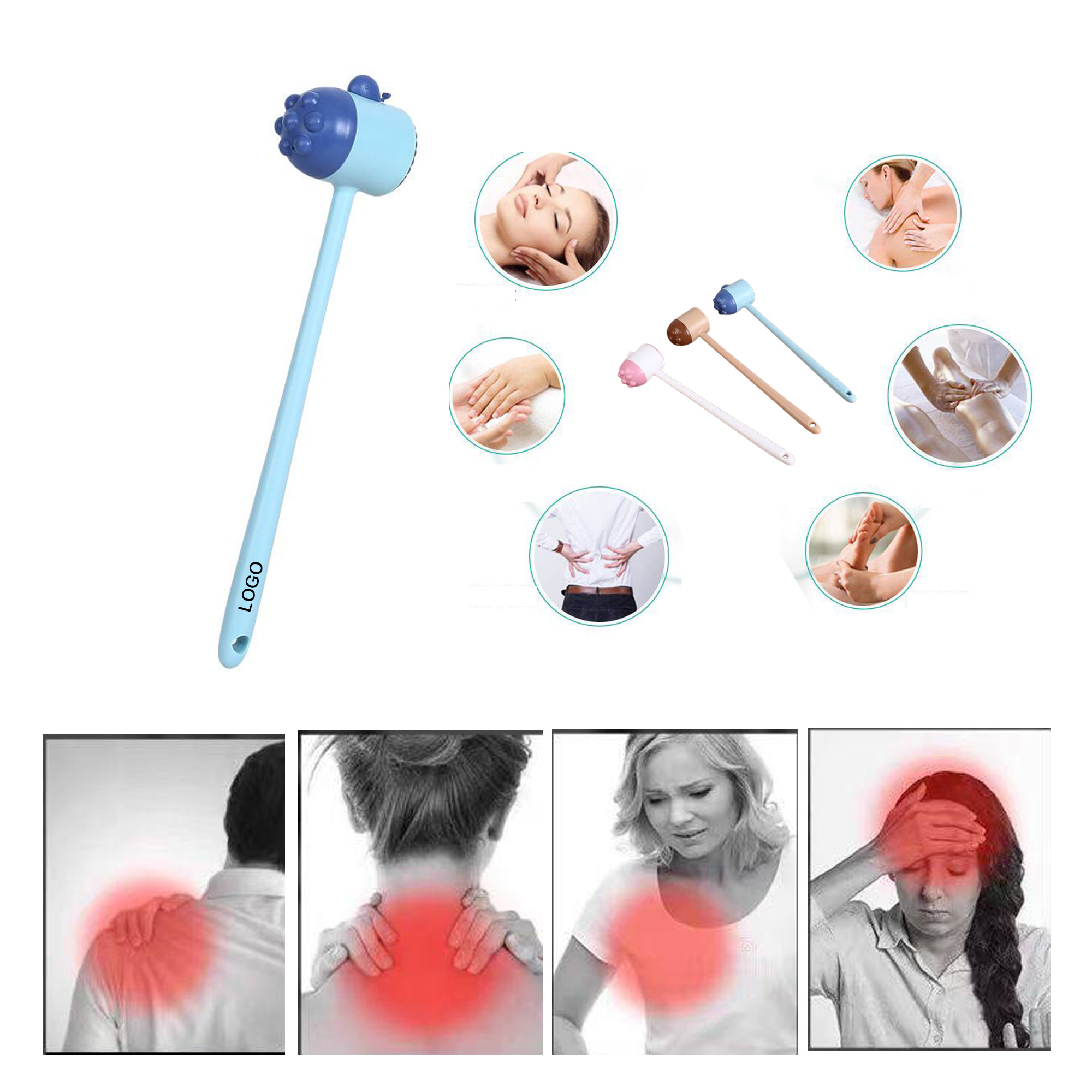 Ergonomic Cartoon Massage Hammer – 13.4 Inches, Blue