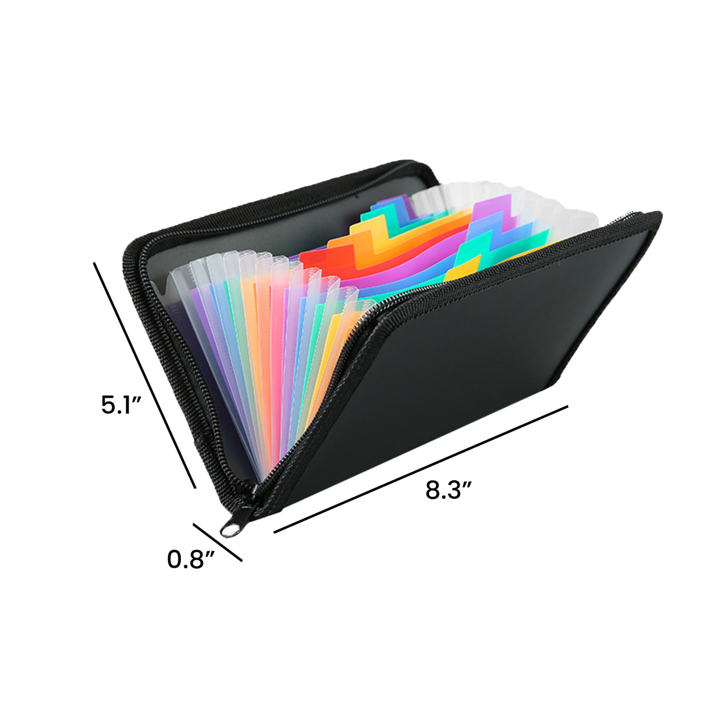 Cross-border zipper bill bag rainbow accordion bag A6 mini 13-grid bill business card storage book pp portable (5.1" x 0.8" x 8.3")