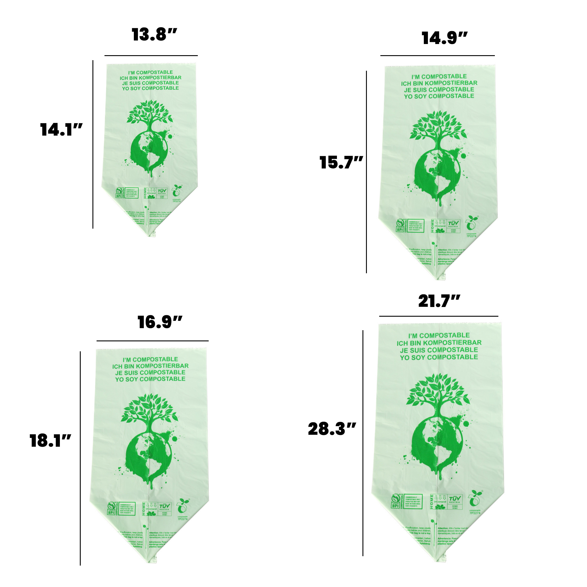 Biodegradable flat garbage bag PLA corn starch thickened breakpoint easy to tear garbage bag 