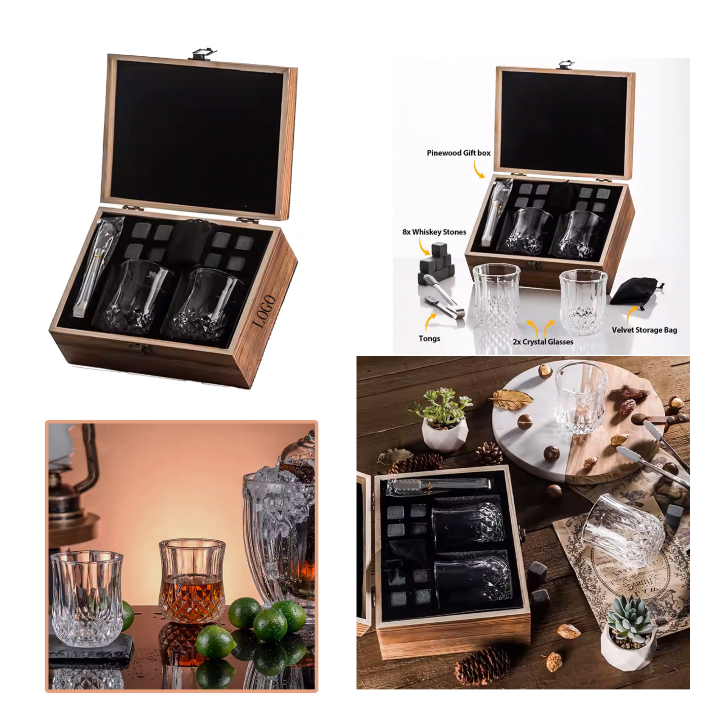 Premium Whiskey Stones with Glassware