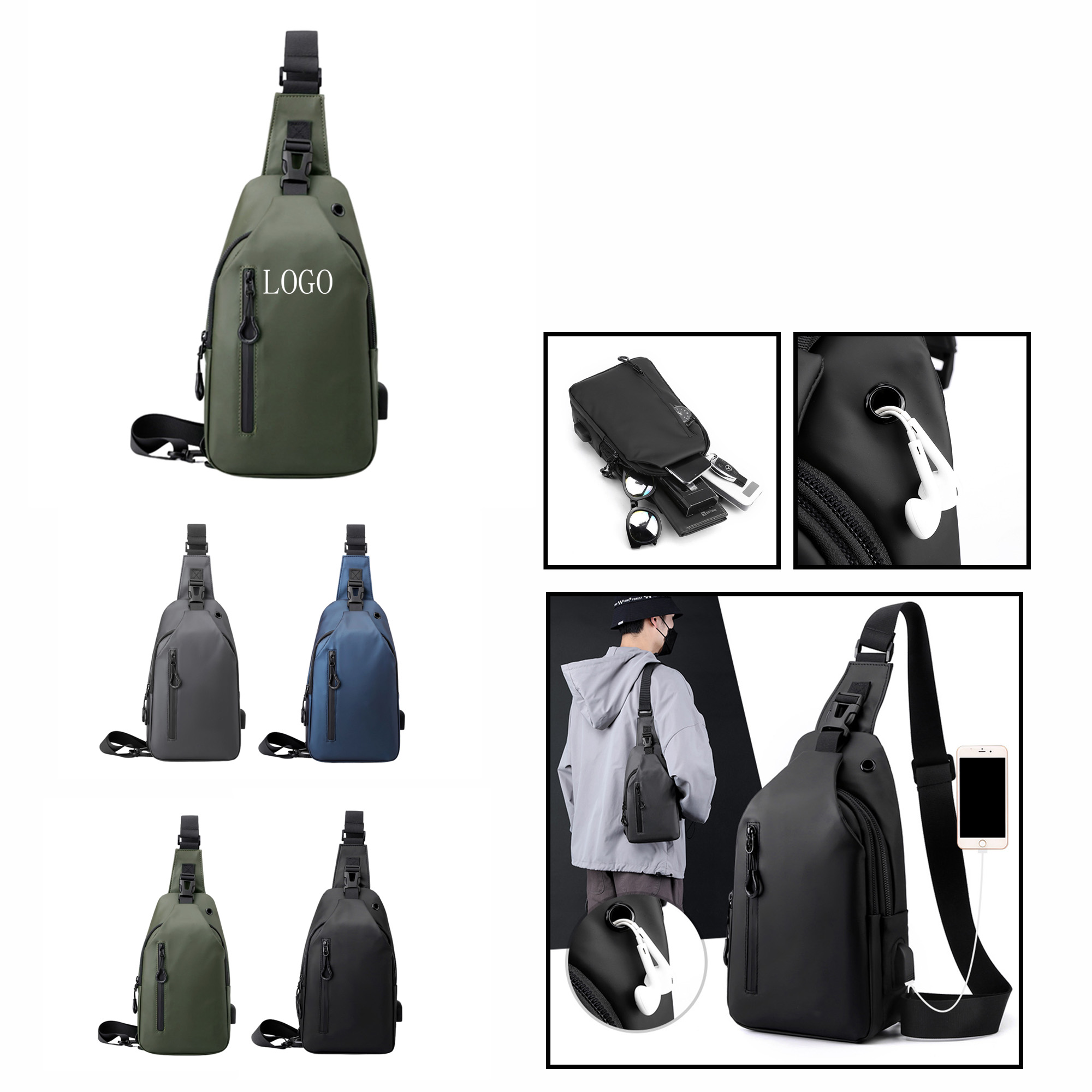 Waterproof Sling Backpack with USB Charging Port