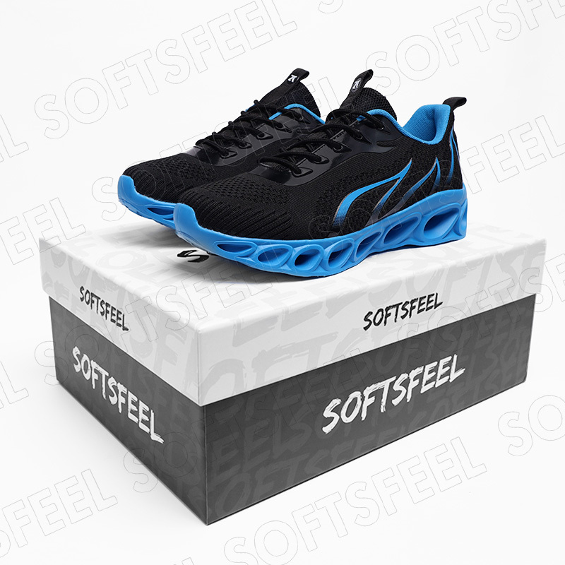 Softsfeel Men's Relieve Foot Pain Perfect Walking Shoes - Black Blue-SOFTSFEEL