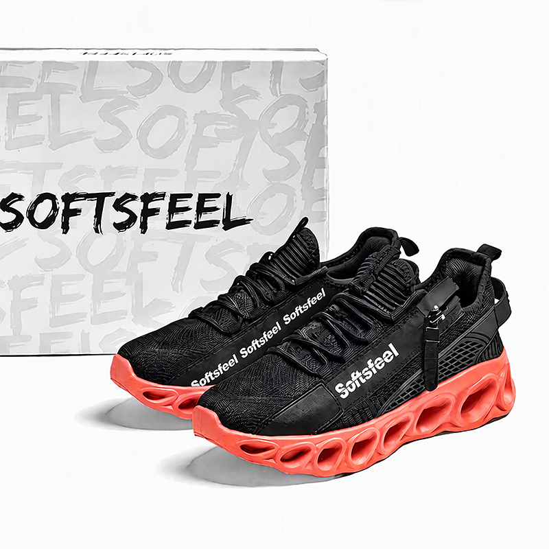 Softsfeel® Men's Side-Zip ComfortFit Walking Shoes - Black Orange