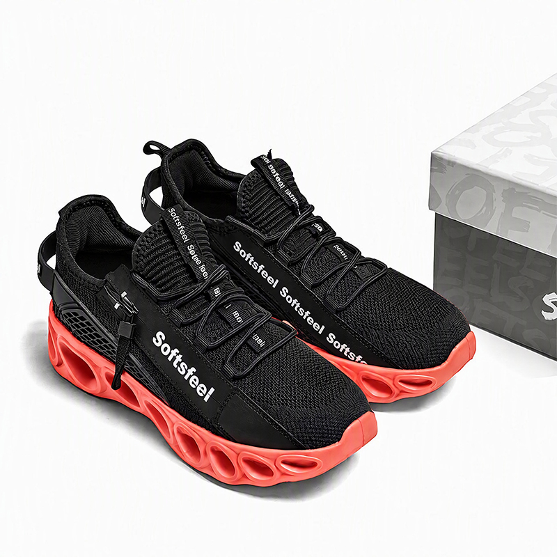 Softsfeel® Men's Side-Zip ComfortFit Walking Shoes - Black Orange