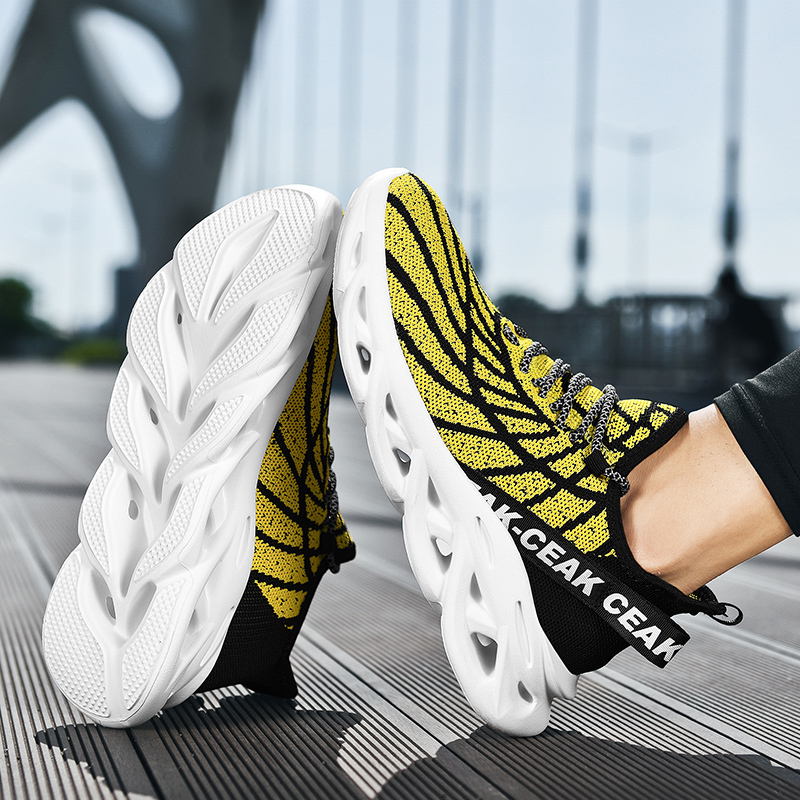 Men's Ortho Stretch Cushion Shoes - Black Yellow-SOFTSFEEL