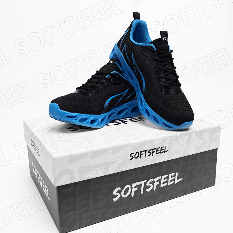 Softsfeel Men's Relieve Foot Pain Perfect Walking Shoes - Black Blue-SOFTSFEEL