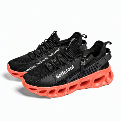 Softsfeel® Men's Side-Zip ComfortFit Walking Shoes - Black Orange