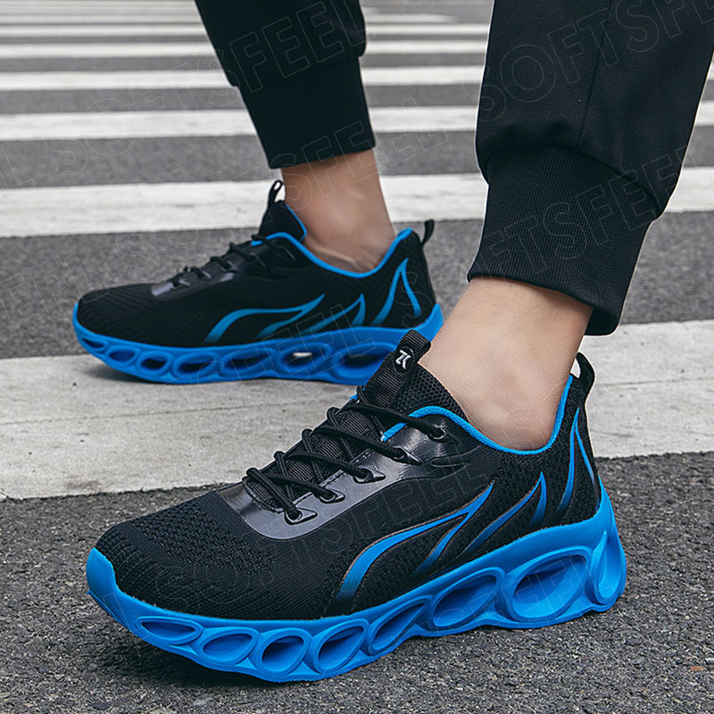 Softsfeel Men's Relieve Foot Pain Perfect Walking Shoes - Black Blue-SOFTSFEEL