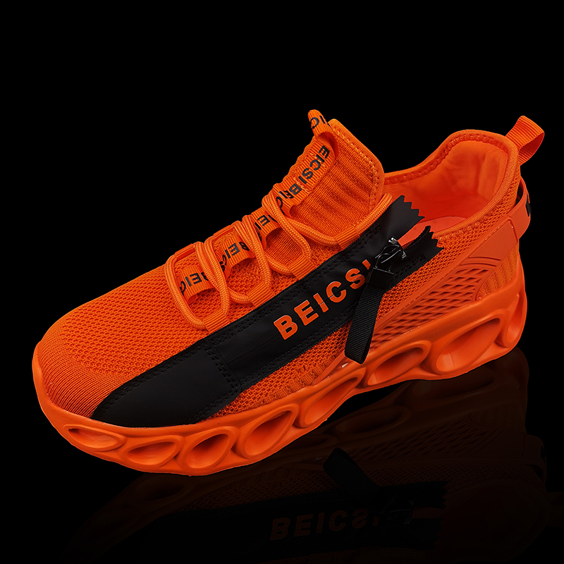 Softsfeel Men's Side-Zip ComfortFit Walking Shoes - Orange-SOFTSFEEL