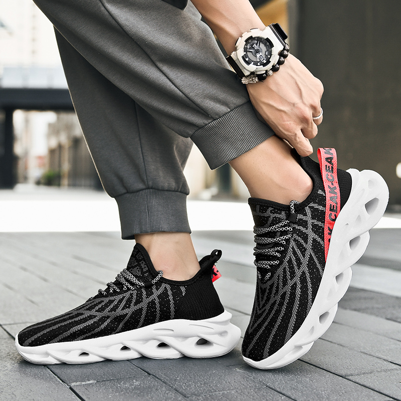 Men's Ortho Stretch Cushion Shoes - Black Red-SOFTSFEEL