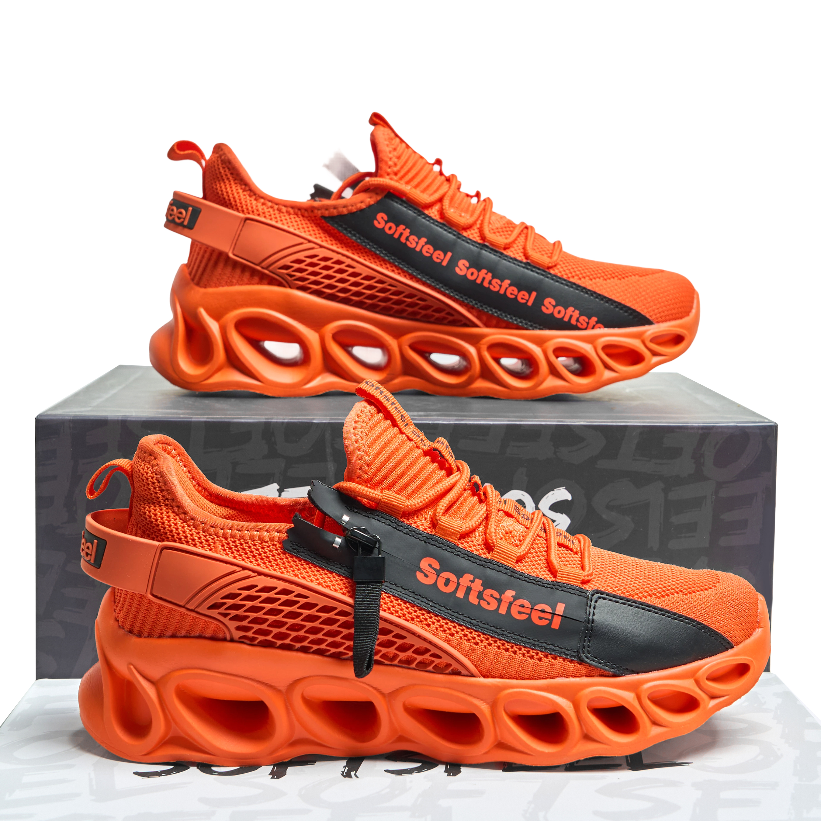 Softsfeel® Men's Side-Zip ComfortFit Walking Shoes - Orange