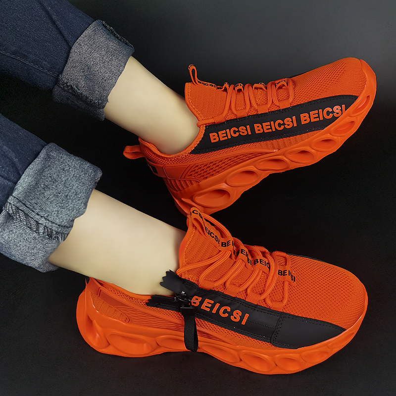 Softsfeel Men's Side-Zip ComfortFit Walking Shoes - Orange-SOFTSFEEL