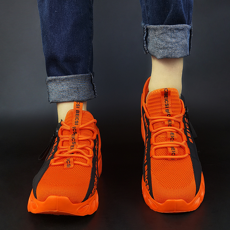 Softsfeel Men's Side-Zip ComfortFit Walking Shoes - Orange-SOFTSFEEL