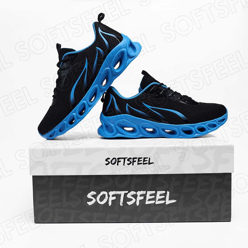 Softsfeel Men's Relieve Foot Pain Perfect Walking Shoes - Black Blue-SOFTSFEEL