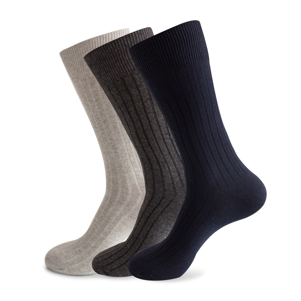 Men's Vertical Stripe Socks, 3-Pack Bundle-SOFTSFEEL