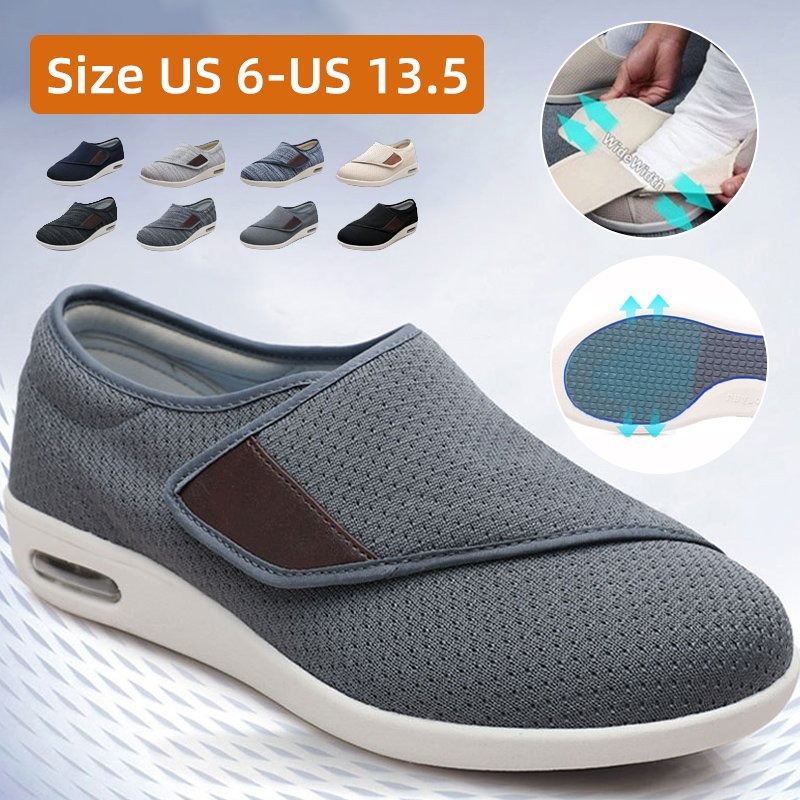 [For Swollen Feet + Plus Size] - Men's Comfortable Unisex Wide Walking Diabetic Shoes - Black-SOFTSFEEL