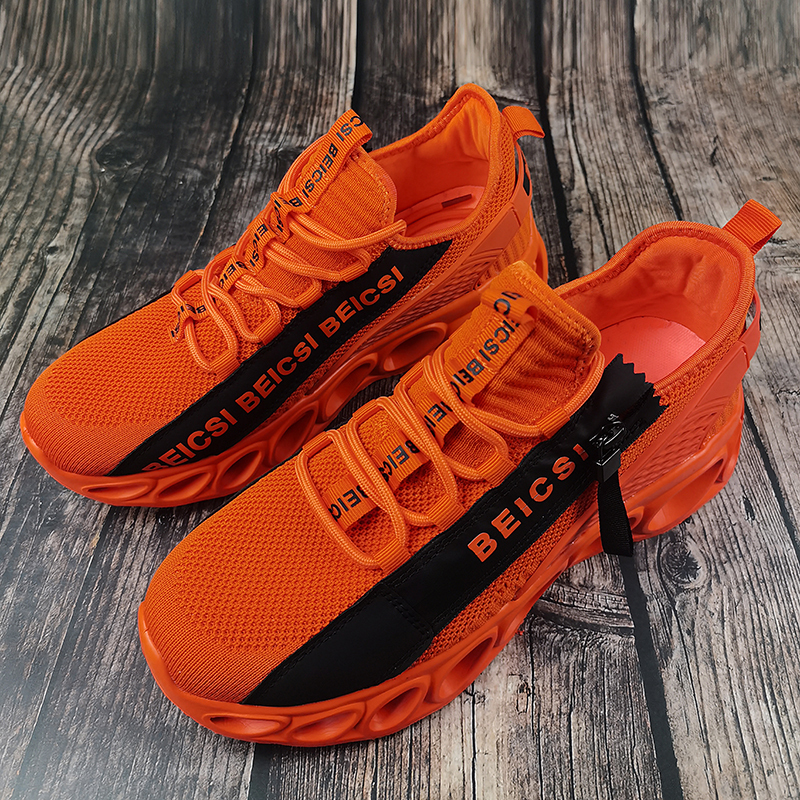 Softsfeel Men's Side-Zip ComfortFit Walking Shoes - Orange-SOFTSFEEL