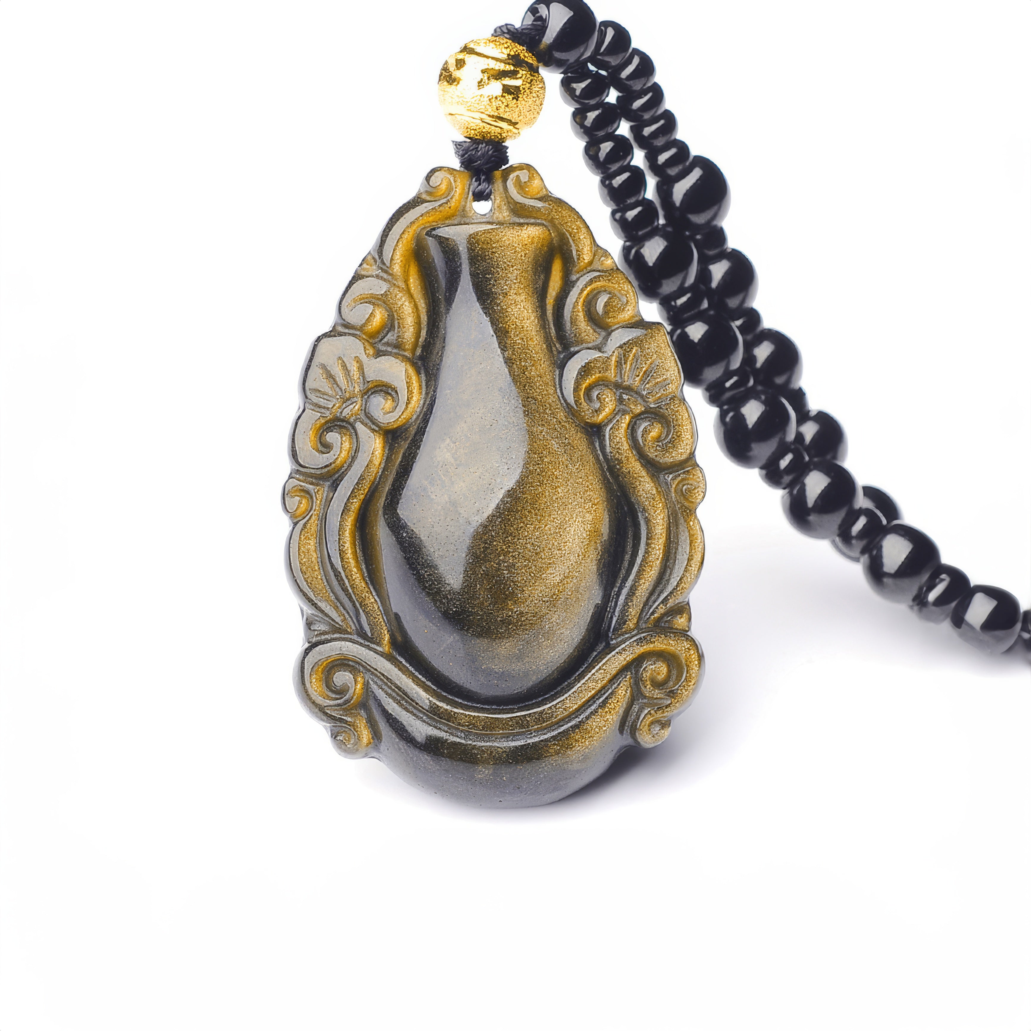Gold Obsidian Ruyi Bottle Pendant