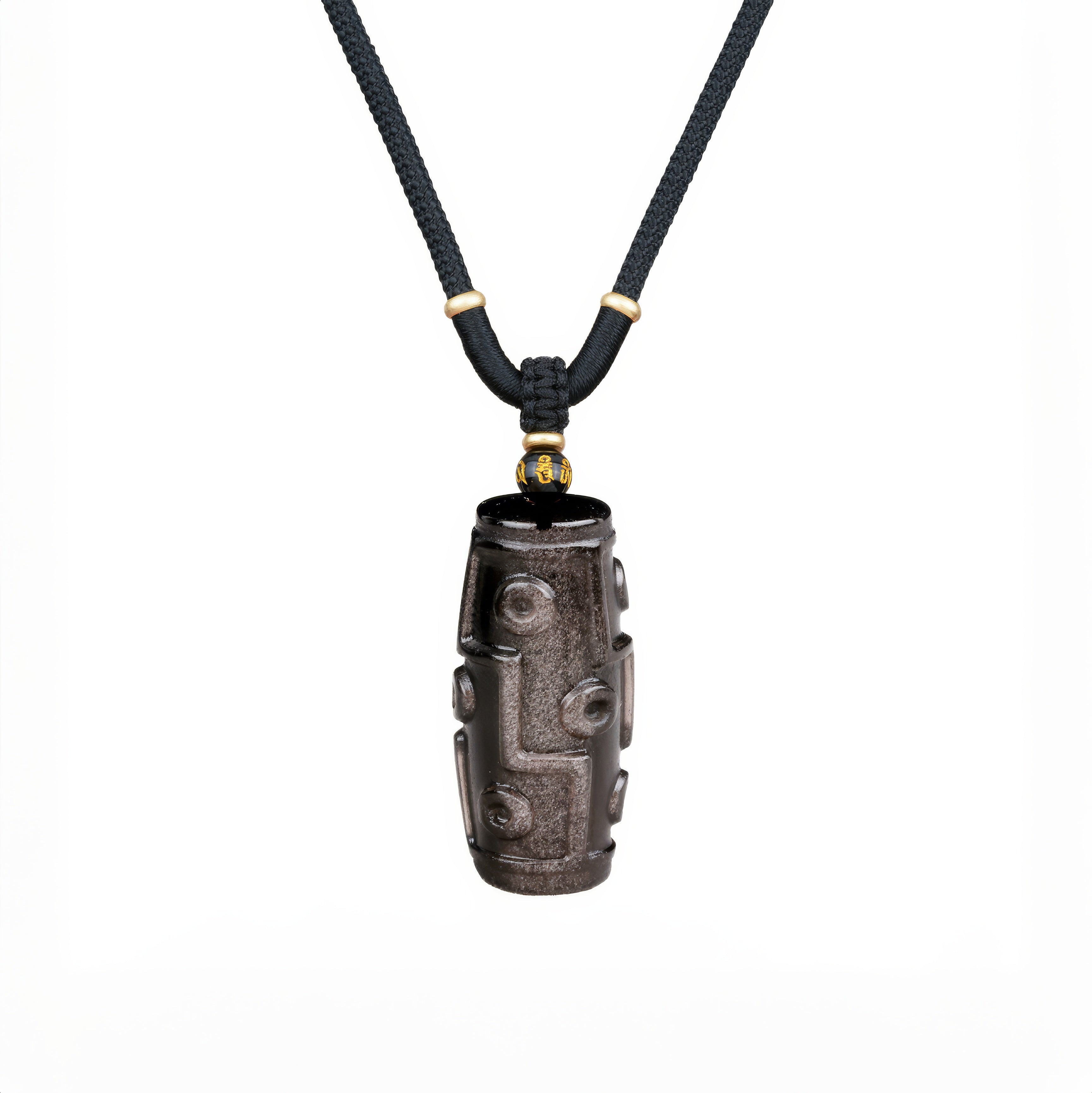 Silver Obsidian Nine Eyes Dzi Bead Pendant