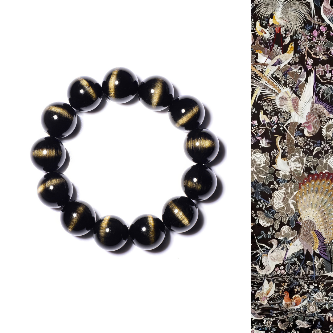 Gold Obsidian Double Cat's Eye Bracelet