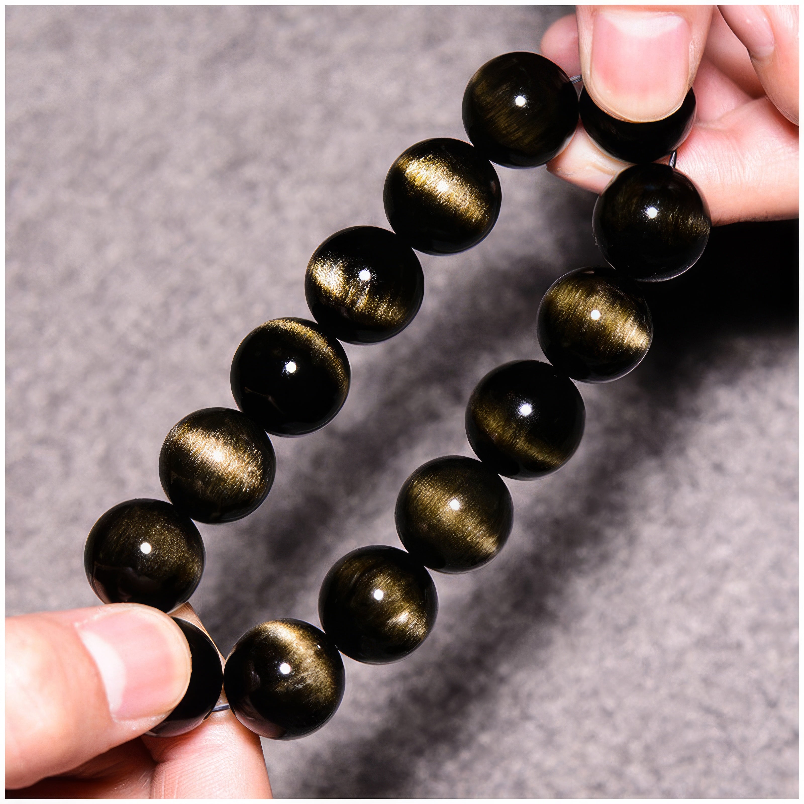 Gold Obsidian Double Cat's Eye Bracelet