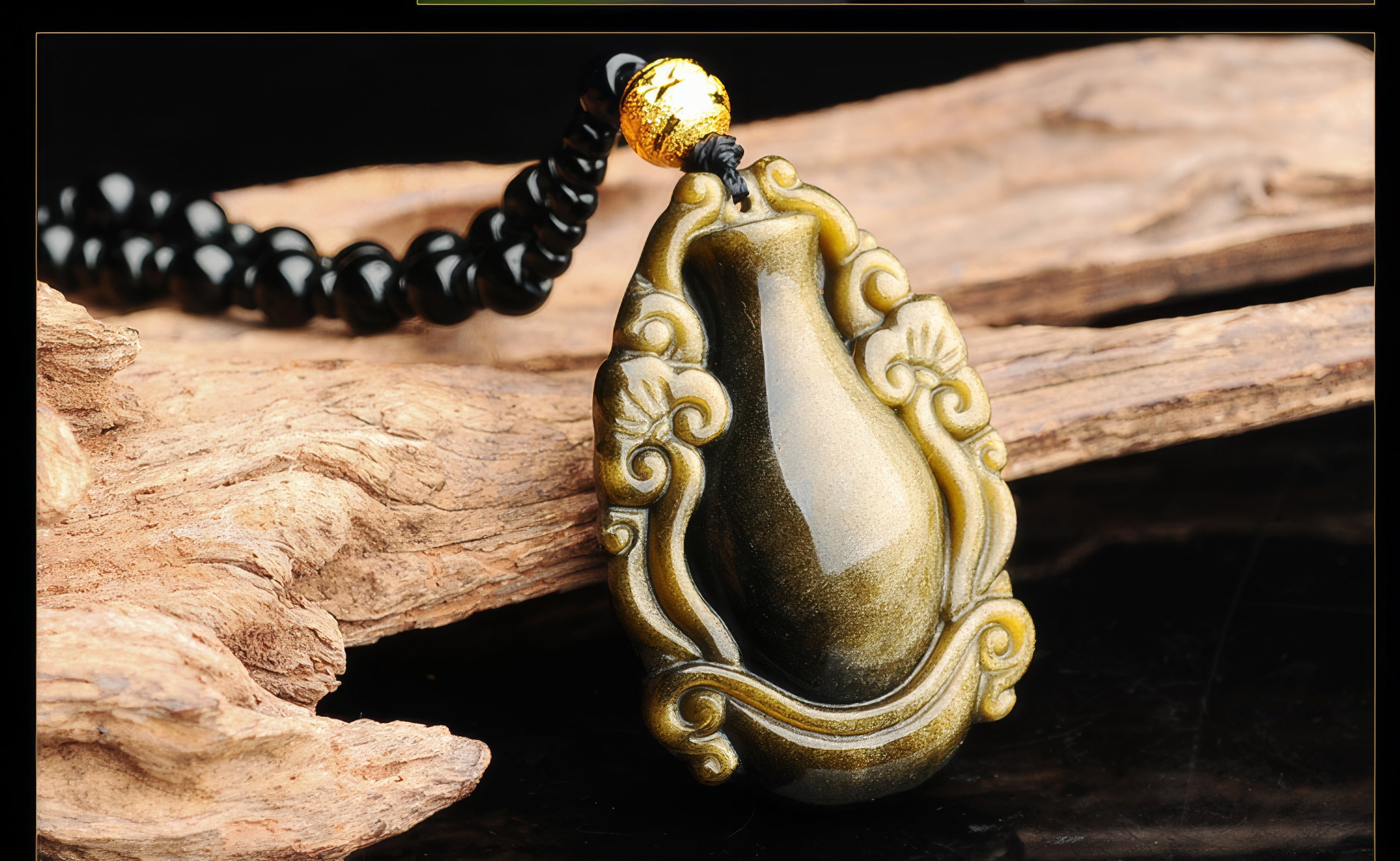 Gold Obsidian Ruyi Bottle Pendant
